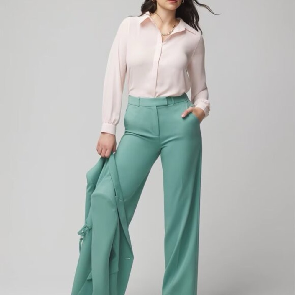 WHBM Luna Wide Leg Pant, Agave, Size 6L